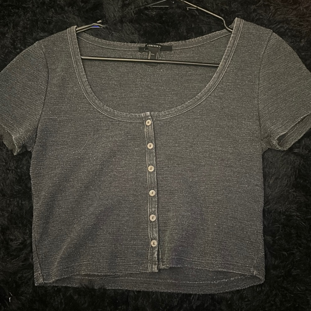 Grey Crop Button up